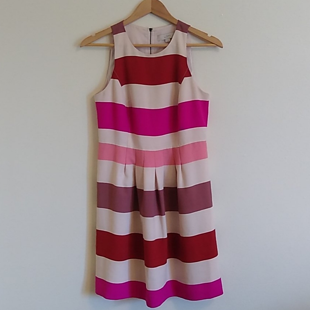 Loft Pink Striped Sleeveless Dress